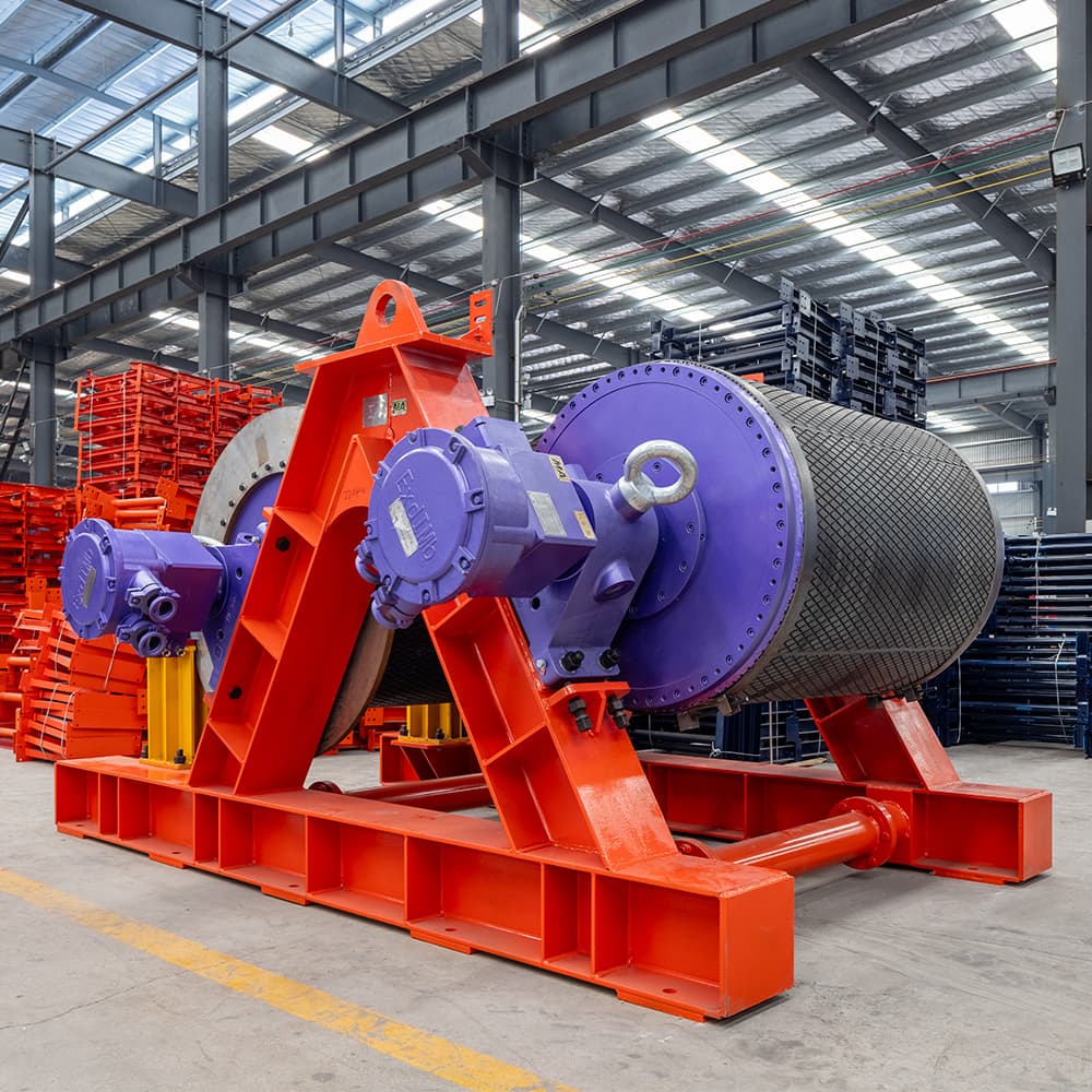 Permanent magnet synchronous electric drum assembly prepared in a workshop
